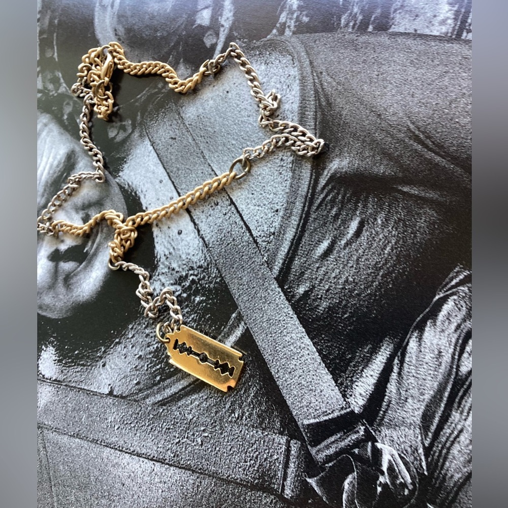 Gold and Silver Razor Blade Pendant Necklace